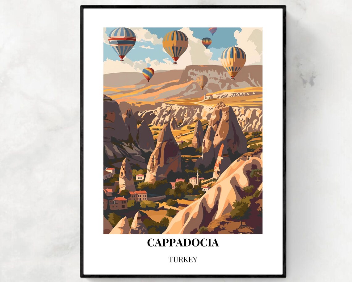 Cappadocia Turkey Hot Air Balloons Valley Sunrise Travel Poster