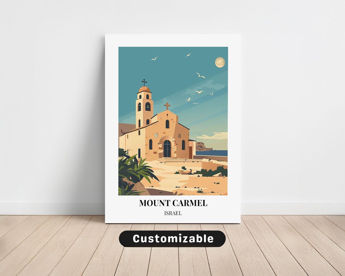 Mount Carmel Israel Seaside Church Coastal Travel Souvenir Poster