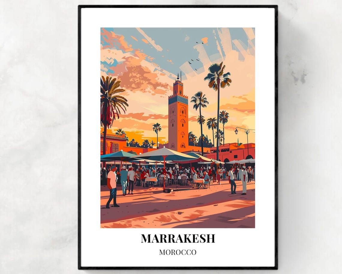 Marrakesh Koutoubia Minaret Square Sunset Morocco Travel Poster