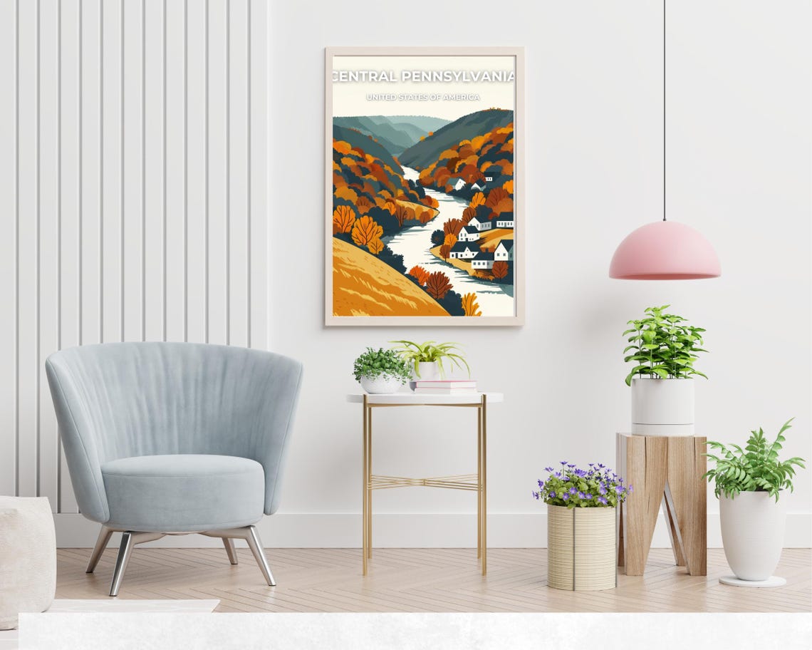 Central Pennsylvania Autumn Valley Town Classic Travel Poster - Image 2