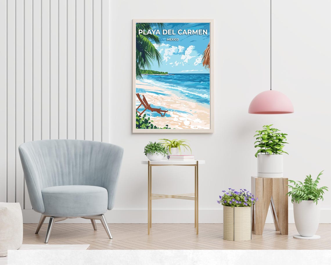 Playa Del Carmen Mexico Beach Lounge Chair Palms Travel Poster - Image 2
