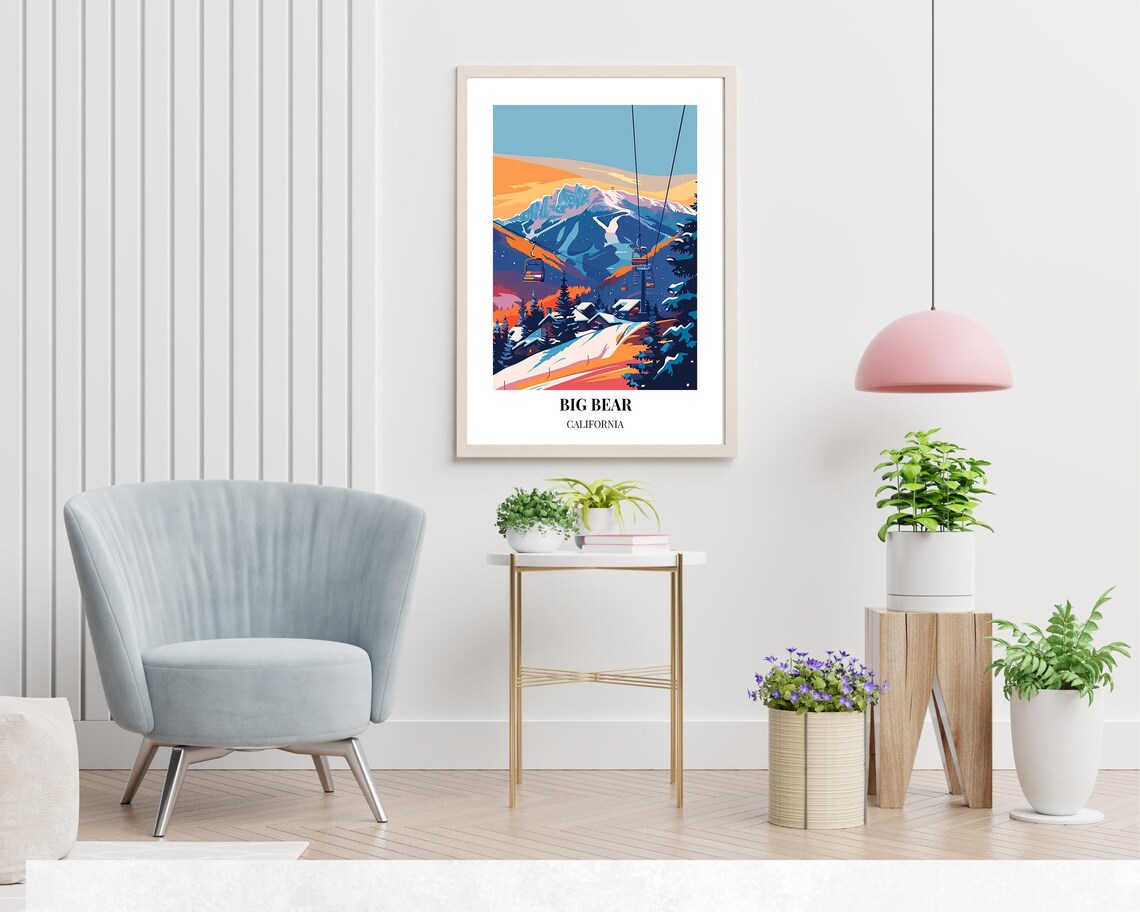 Big Bear California Fiery Sunset Gondolas Over Village Poster - Image 2