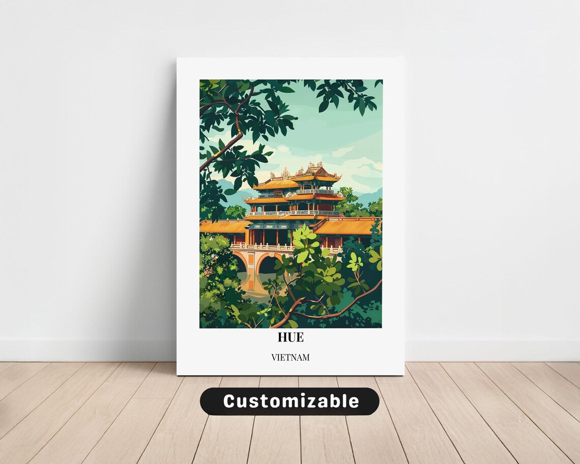 Hue Vietnam Imperial Pagoda Temple Garden Travel Souvenir Poster