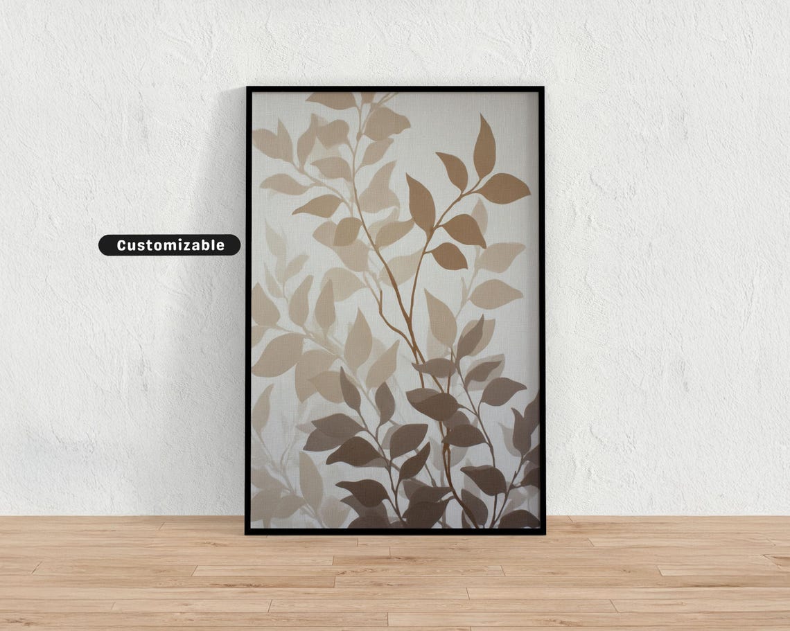 Elegant Tan Botanical Leaf Silhouette Minimal Neutral Nature Art Print