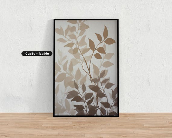 Elegant Botanical Silhouette In Tan And Ivory Minimal Wall Art Neutral Nature Print