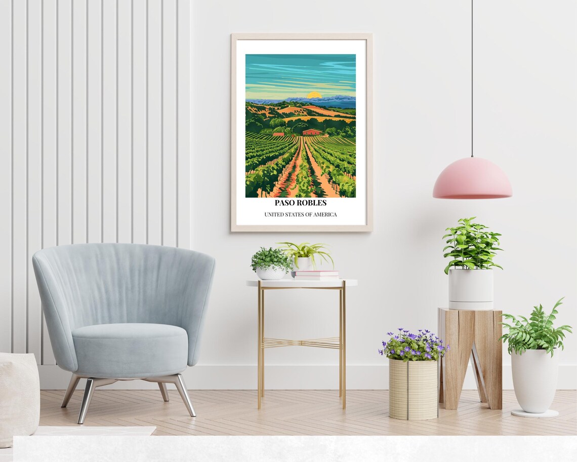 Paso Robles Vineyard Sunset Golden Rolling Hills Travel Art Poster - Image 2