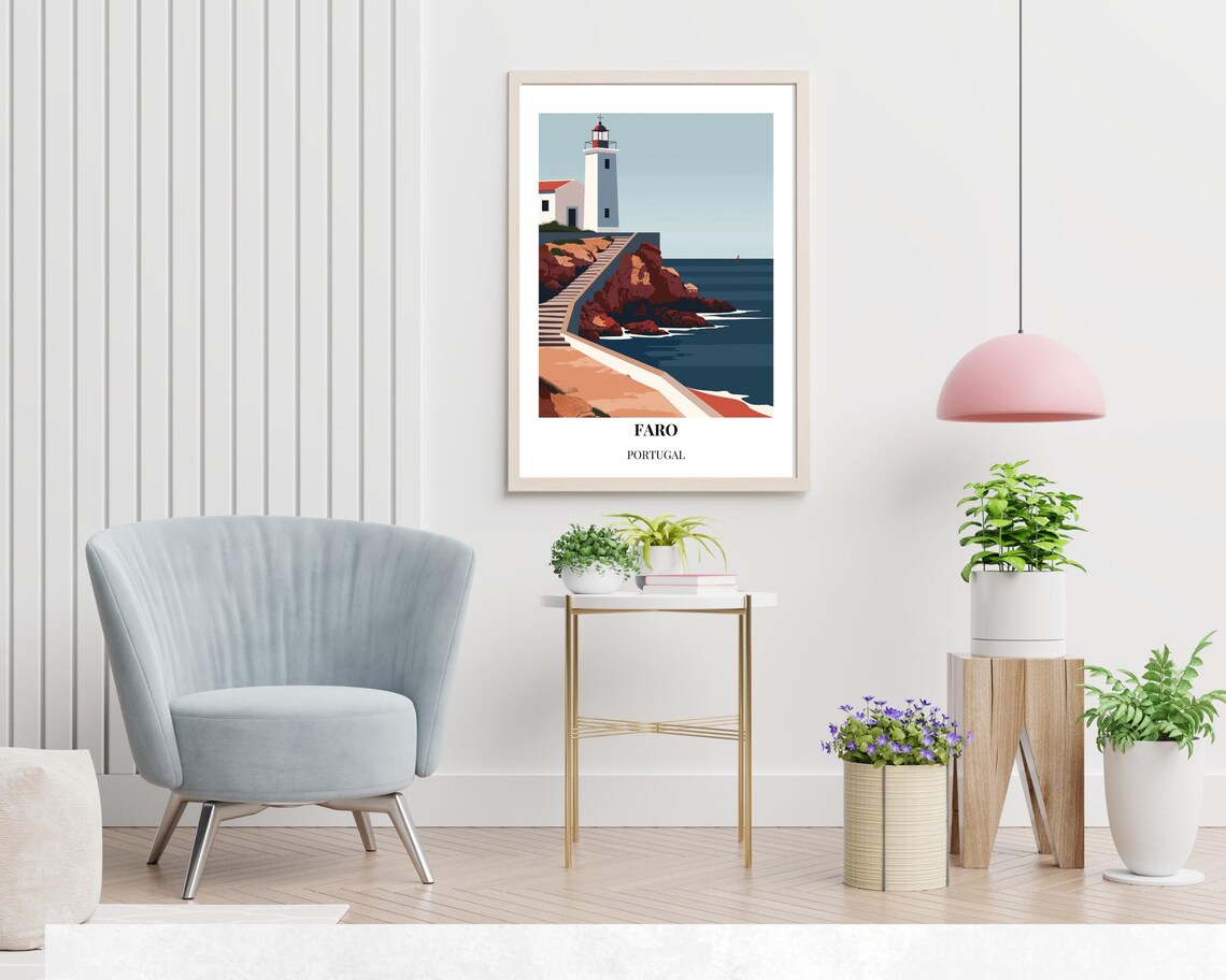 Faro Portugal Algarve Lighthouse Rocky Coastline Travel Poster - Image 2