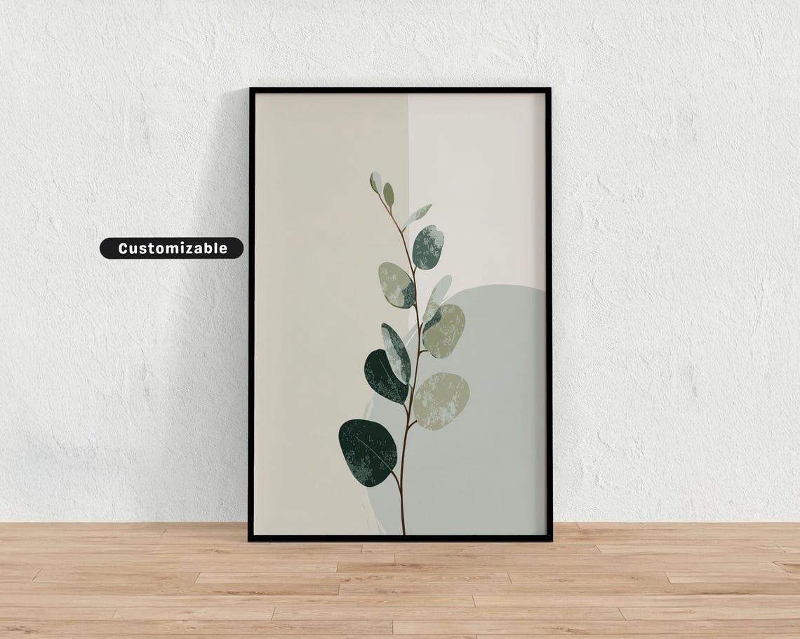 Pale Green Leaf Stem Eucalyptus Minimal Botanical Neutral Art Print