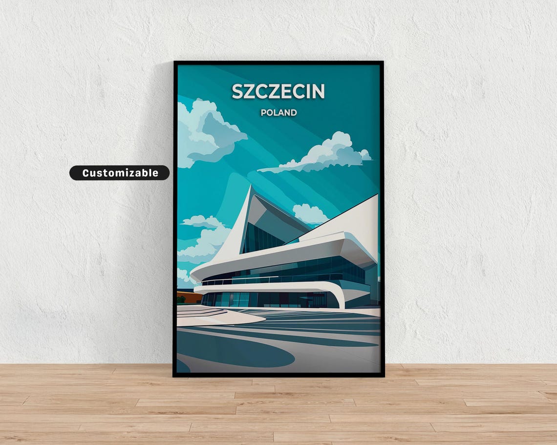Szczecin Poland Modern Architecture Teal Sky Travel Wall Print