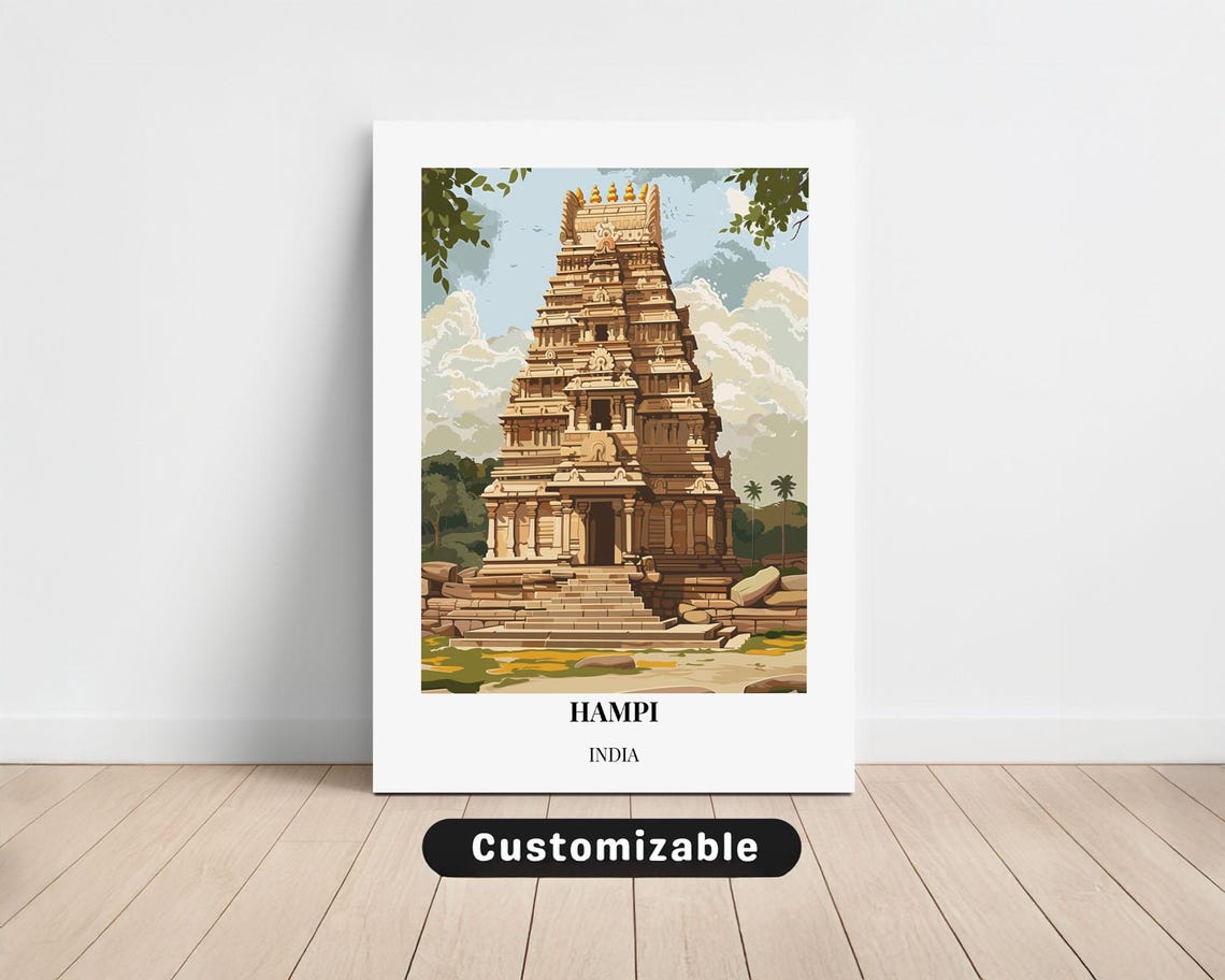 Hampi India Temple Tower Travel Poster Minimal Landmark Style