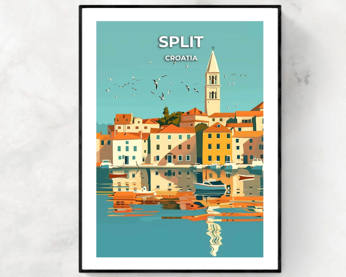 Split Croatia Old Town Harbor Mirror Reflection Sunset Poster