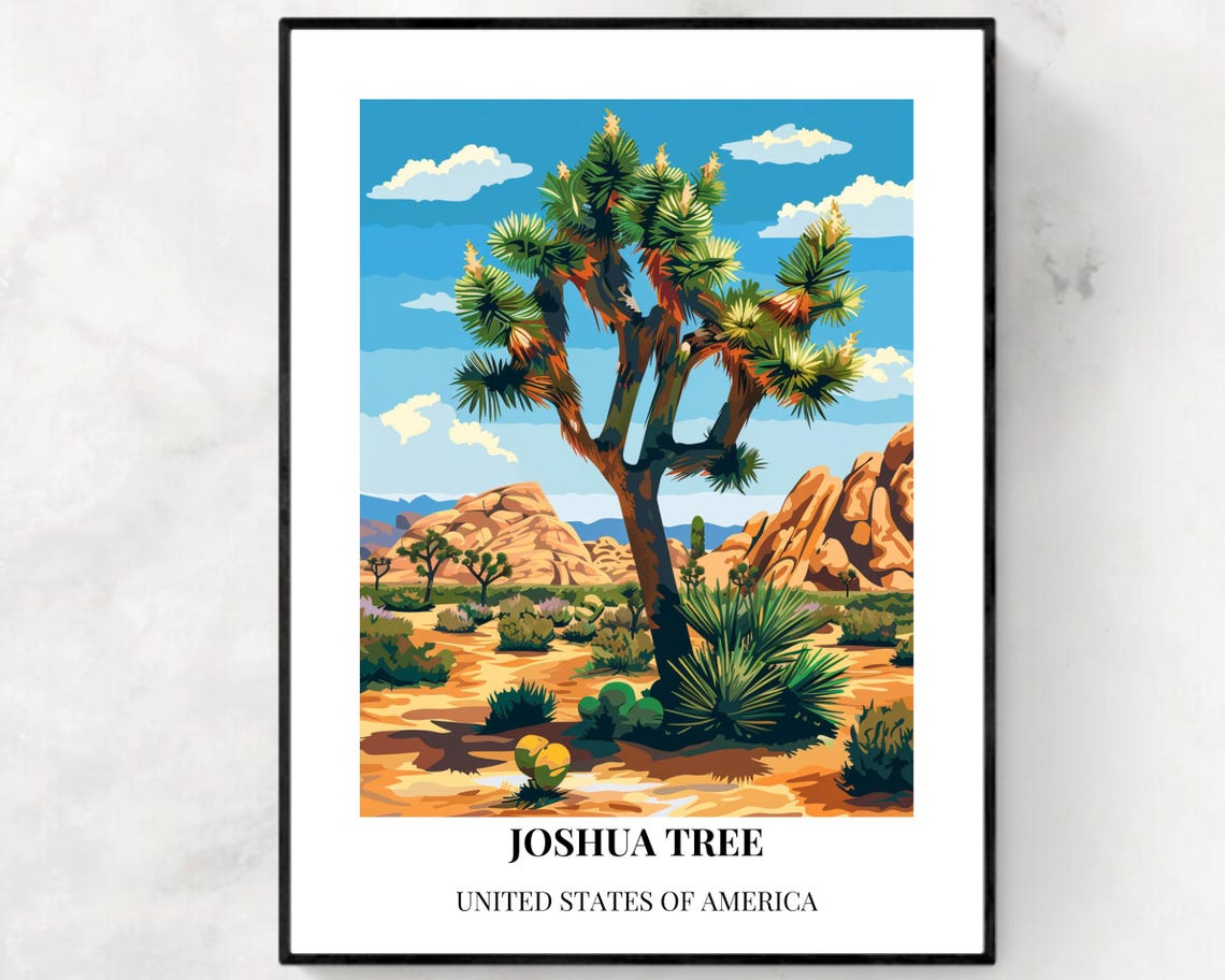 Joshua Tree California Desert Sunset Cactus Style Travel Poster