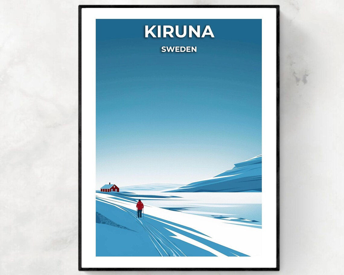Kiruna Sweden Vast Arctic Snowfield Lone Skier Travel Poster