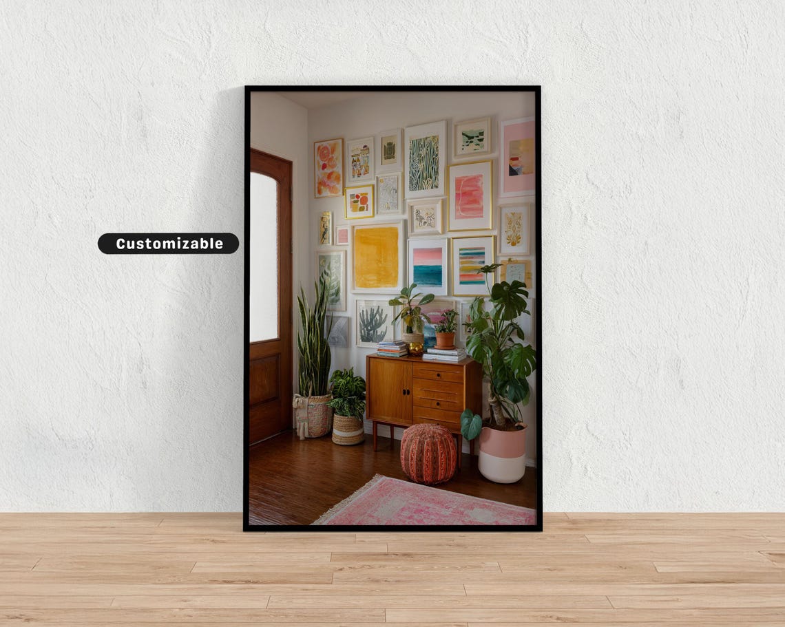 Colorful Gallery Wall With Prints Plants Eclectic Art Display Botanical