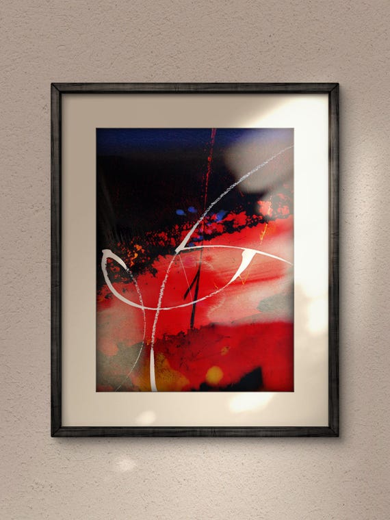 Crossroads Abstract Geometric Painting Acrylic On Paper Red Blue White And Black Lines And Strokes Print