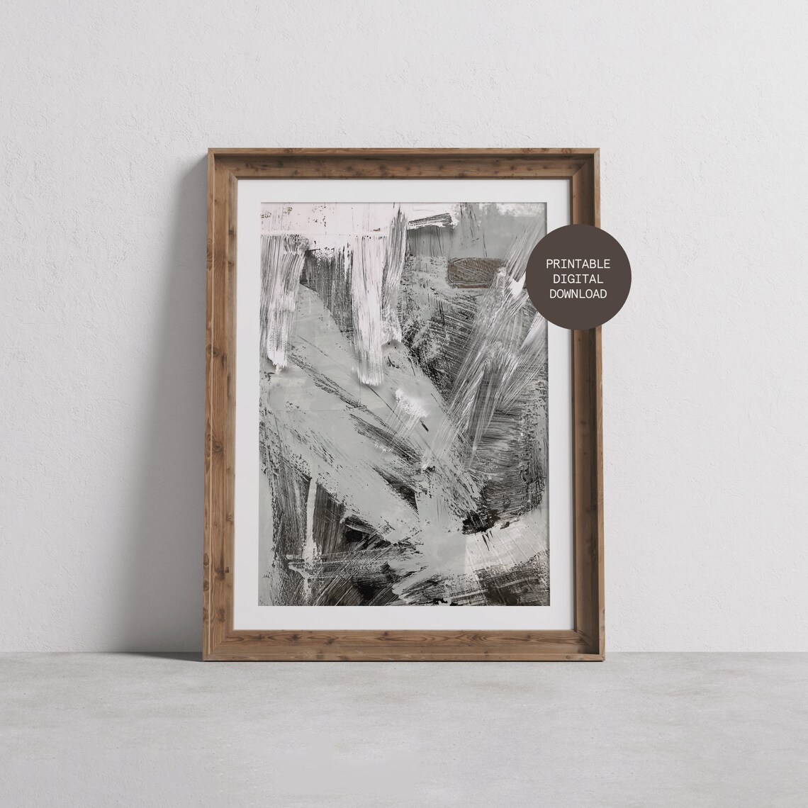 Gray Brushstroke Abstract Monochrome Modern Art Painting Art Print - Image 3