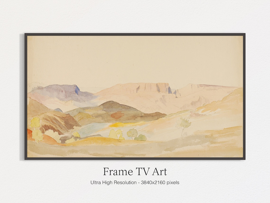 Soft Neutral Mountain Valley Watercolor Painting Minimalist Wall Art