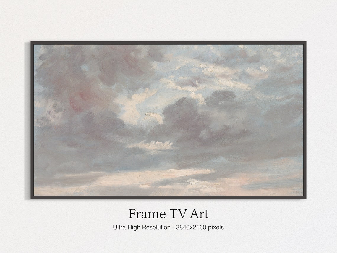 Impressionist Cloud Study Sky Grey Blue Vintage Oil Painting Print