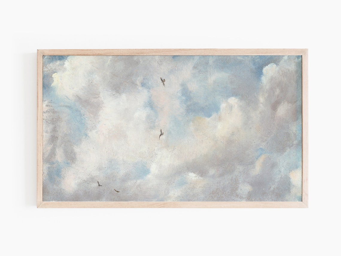 Blue Sky Clouds with Soaring Birds Vintage Cloud Study Art Print - Image 3