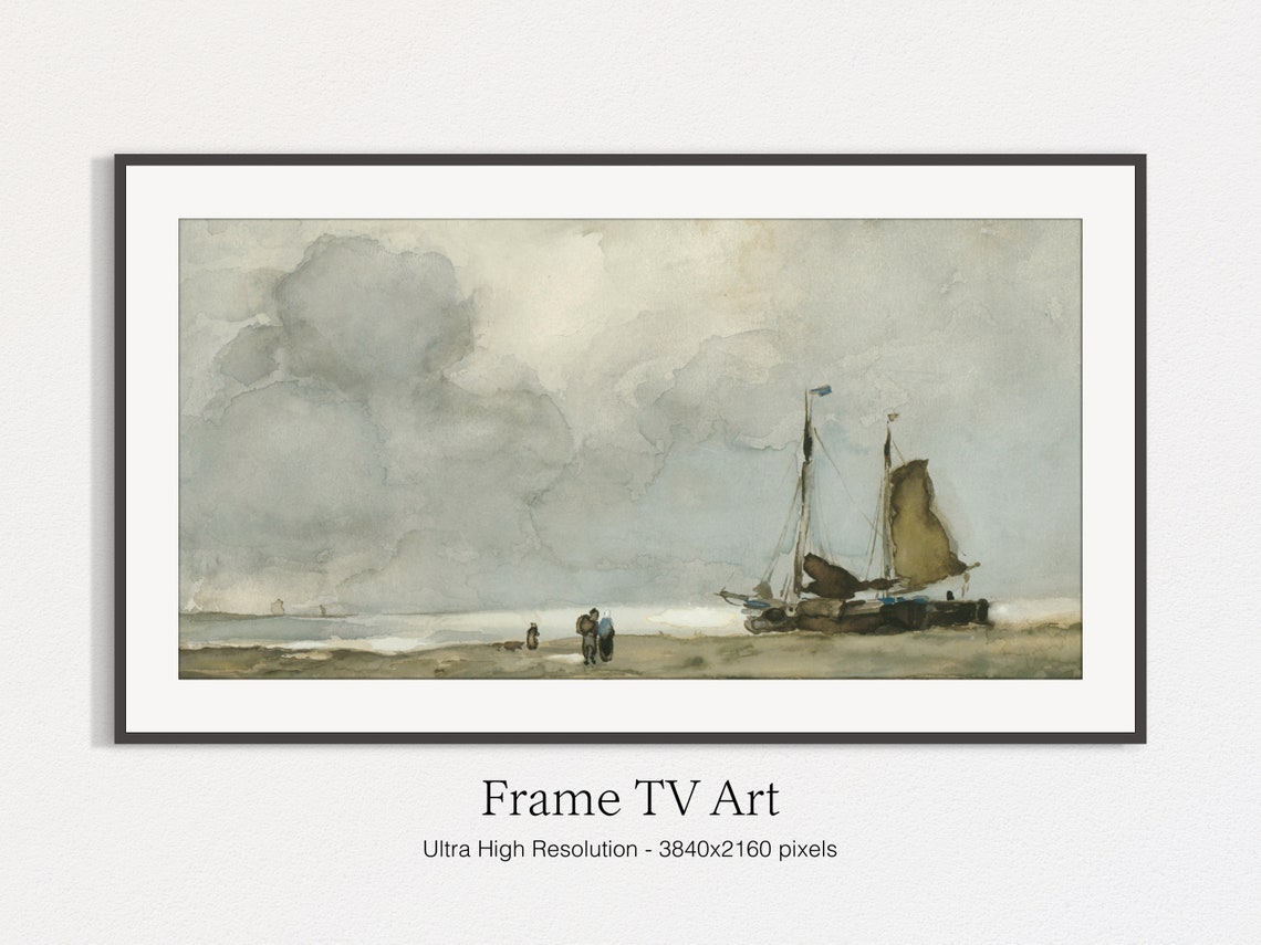 Vintage Beach Painting, Ship Art - Image 5