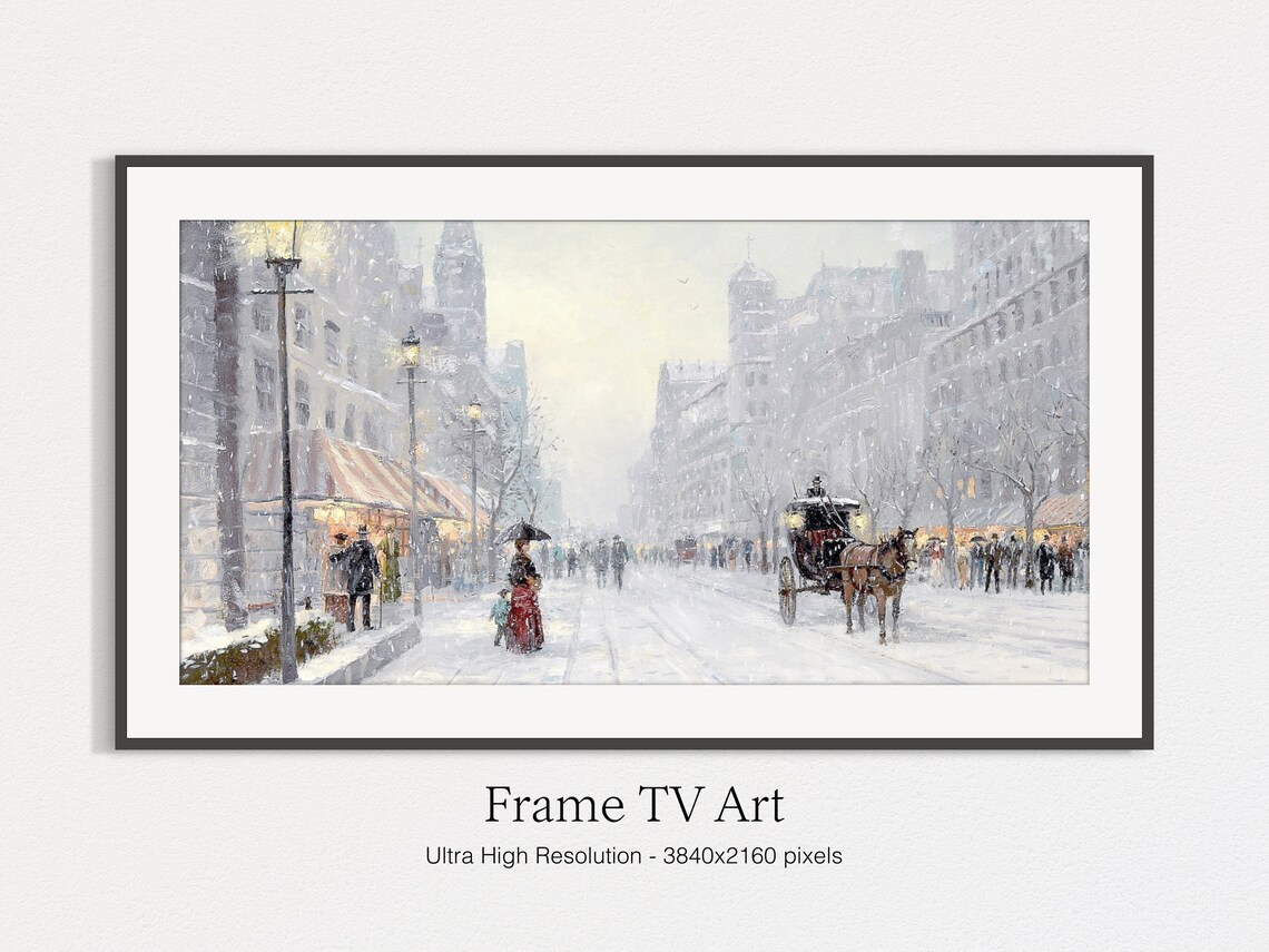Winter Town Vintage Christmas TV Art Print