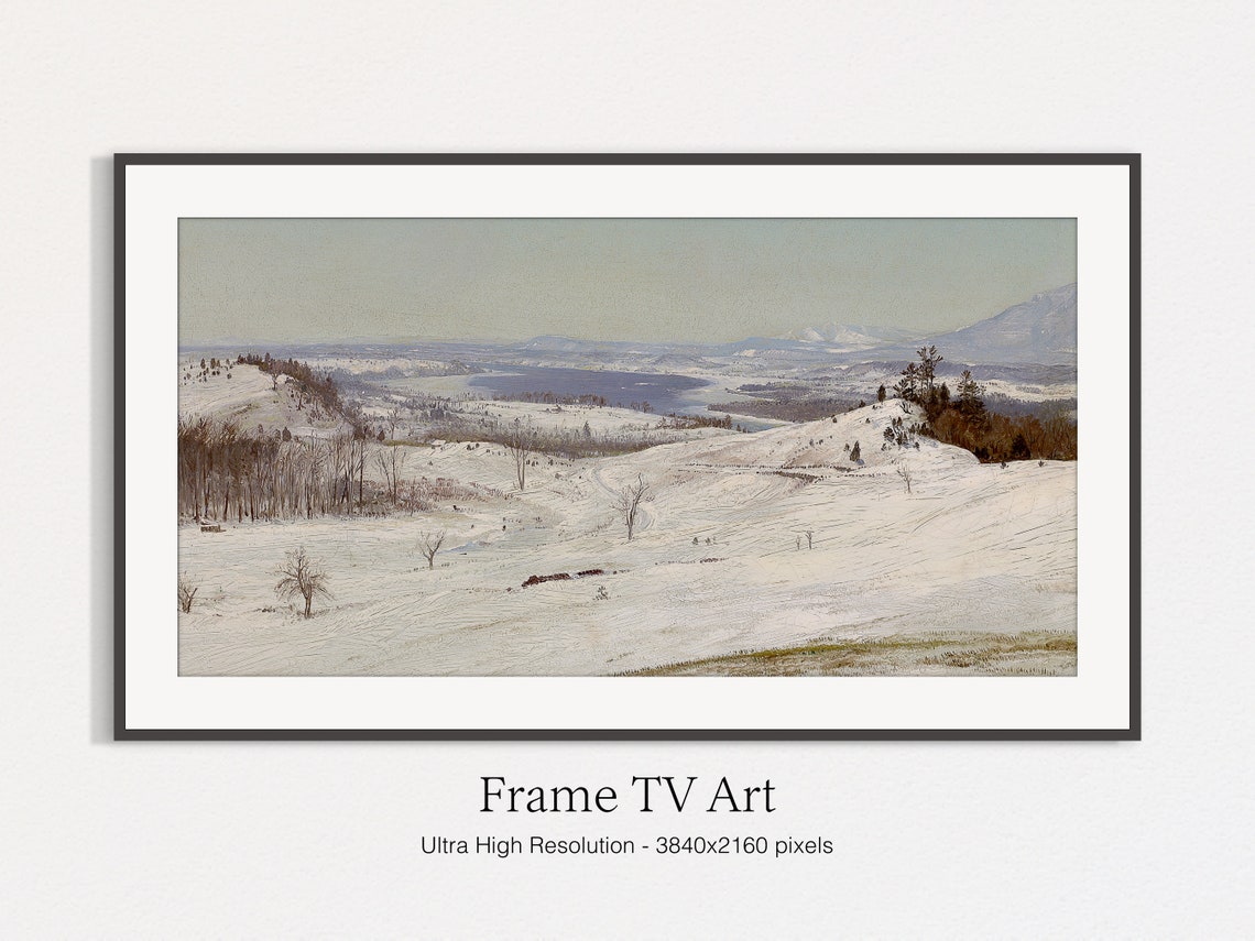 Snowy Valley Panorama Distant Mountains Frozen Lake Scene Print - Image 4