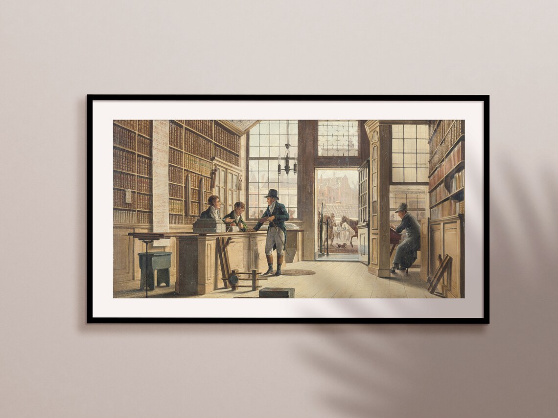 Vintage Bookstore Interior Classic Oil Painting Library Scene Wall Art - Image 3