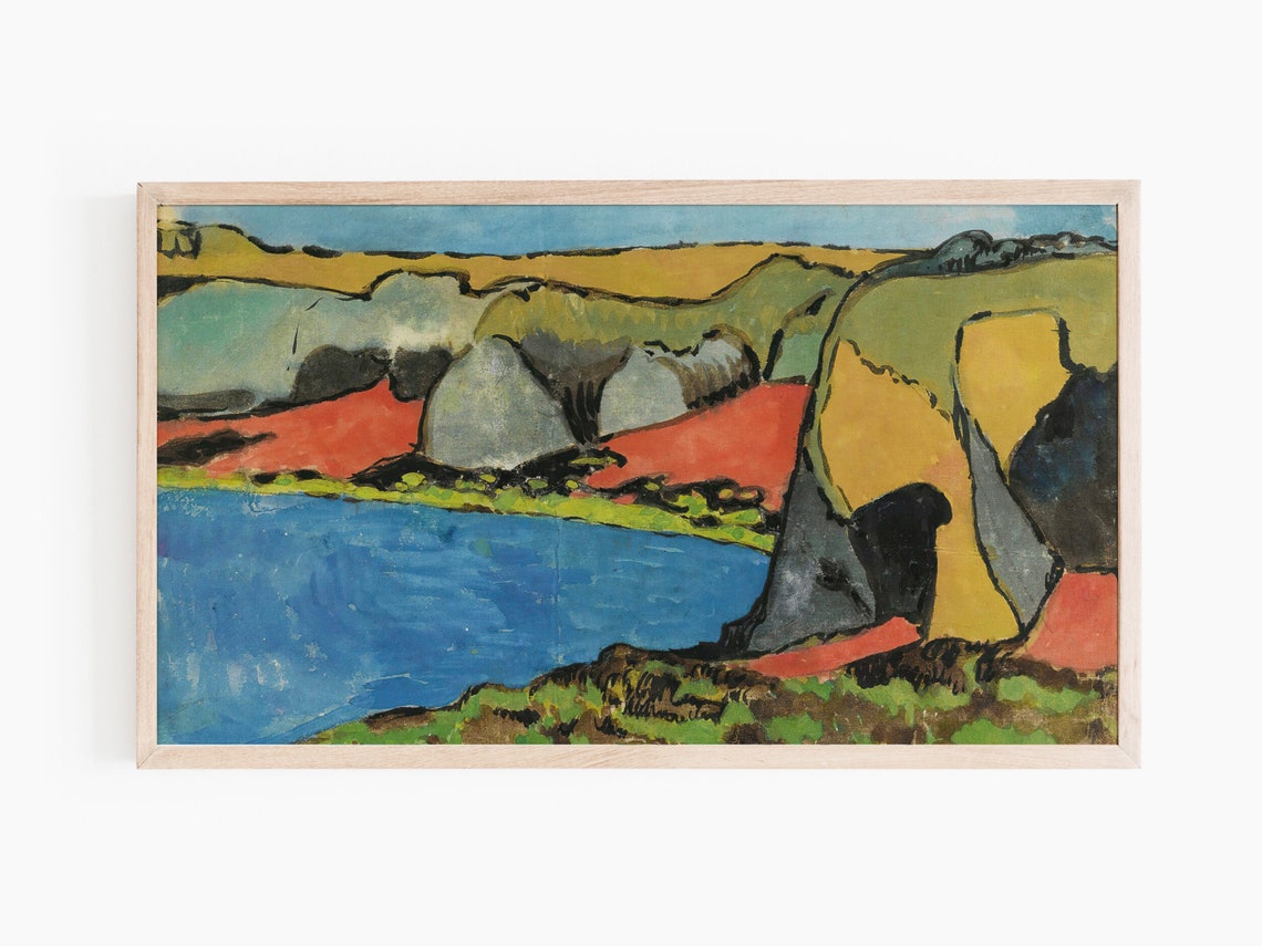 Fauvist Abstract Landscape Bold Colorful Cliffs Coastal Art Poster - Image 3