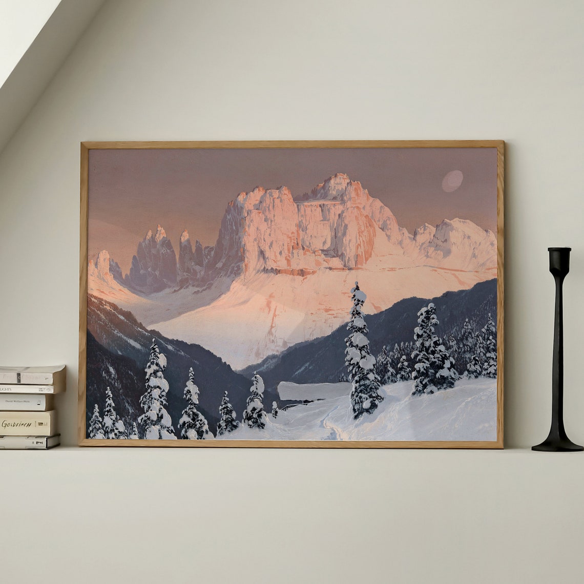 Snow Capped Peaks Alpenglow Winter Mountain Pine Forest Print - Image 4