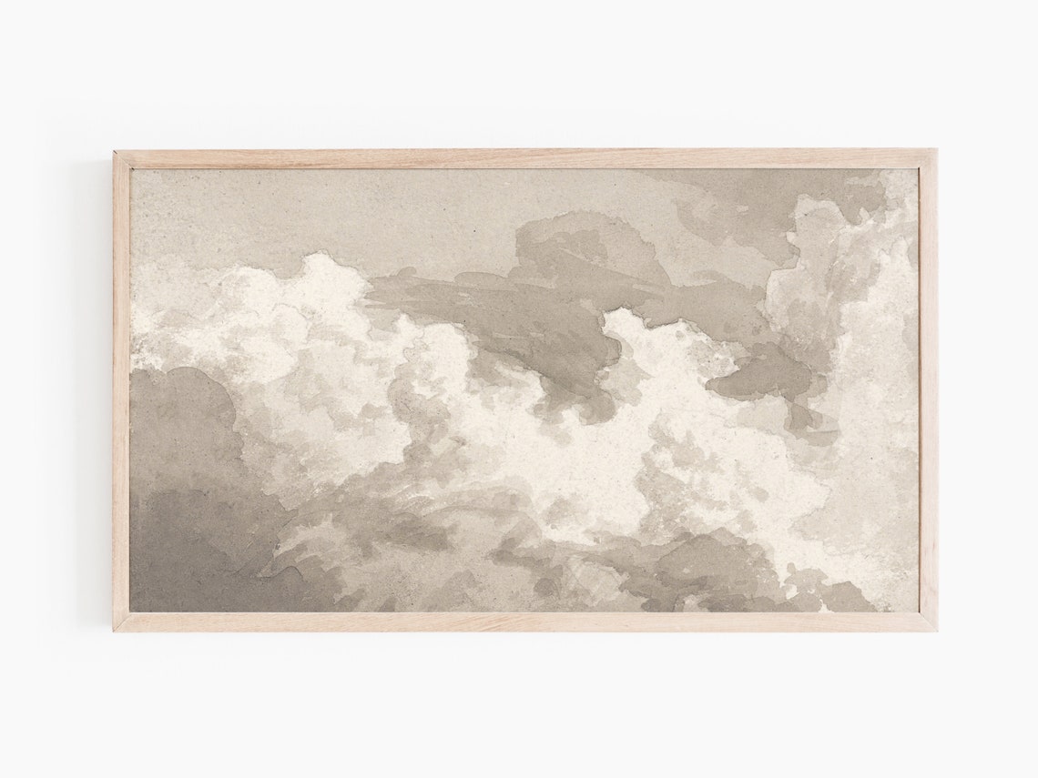 Frame Tv Vintage Art Clouds Soft Neutral Tone Painting Instant Vintage Modern - Image 2