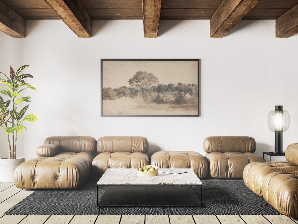 Frame Tv Antique Rustic Muted Landscape Painting Landscape Wall Art Frame For Tv - Image 3