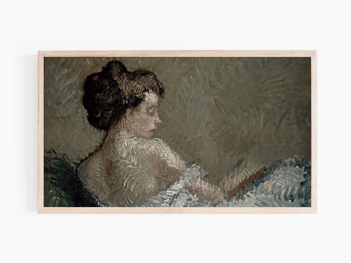 Moody Vintage Woman Portrait Painting Impressionist Wall Art Print - Image 3