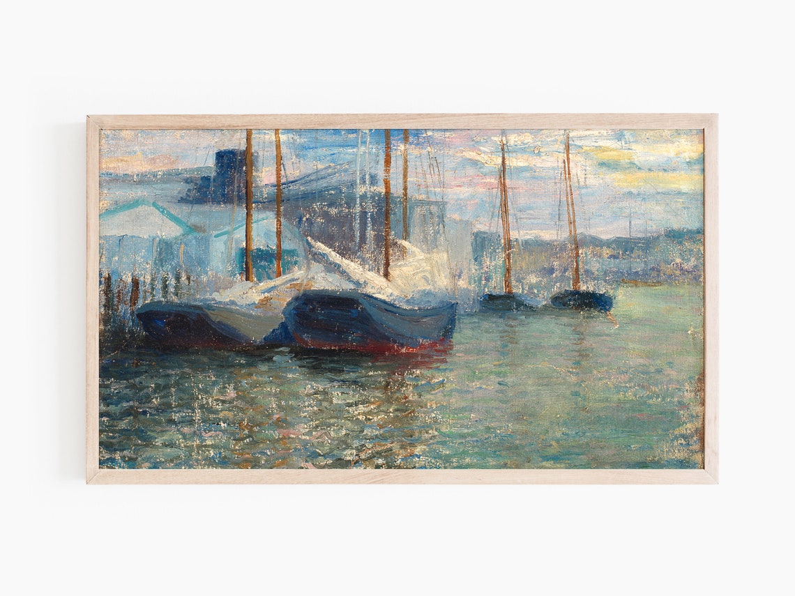 Spring Harbor Scene, Classic Painting - Image 3