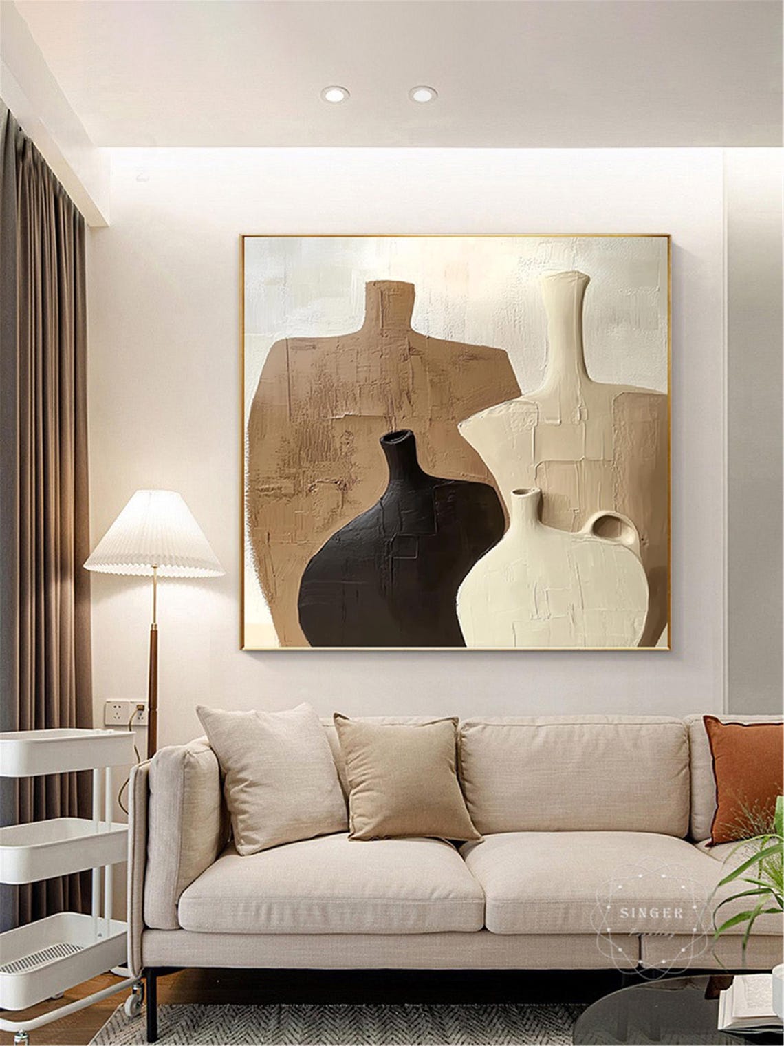 Abstract Beige Vase Silhouettes Textured Plaster Wabi Sabi Art Poster - Image 3