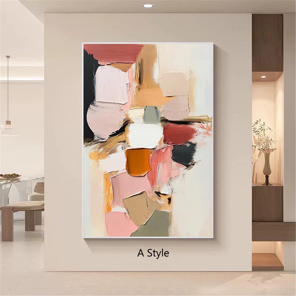 Three Piece Blush Orange Black Abstract Set Triptych Modern Wall Art - Image 2
