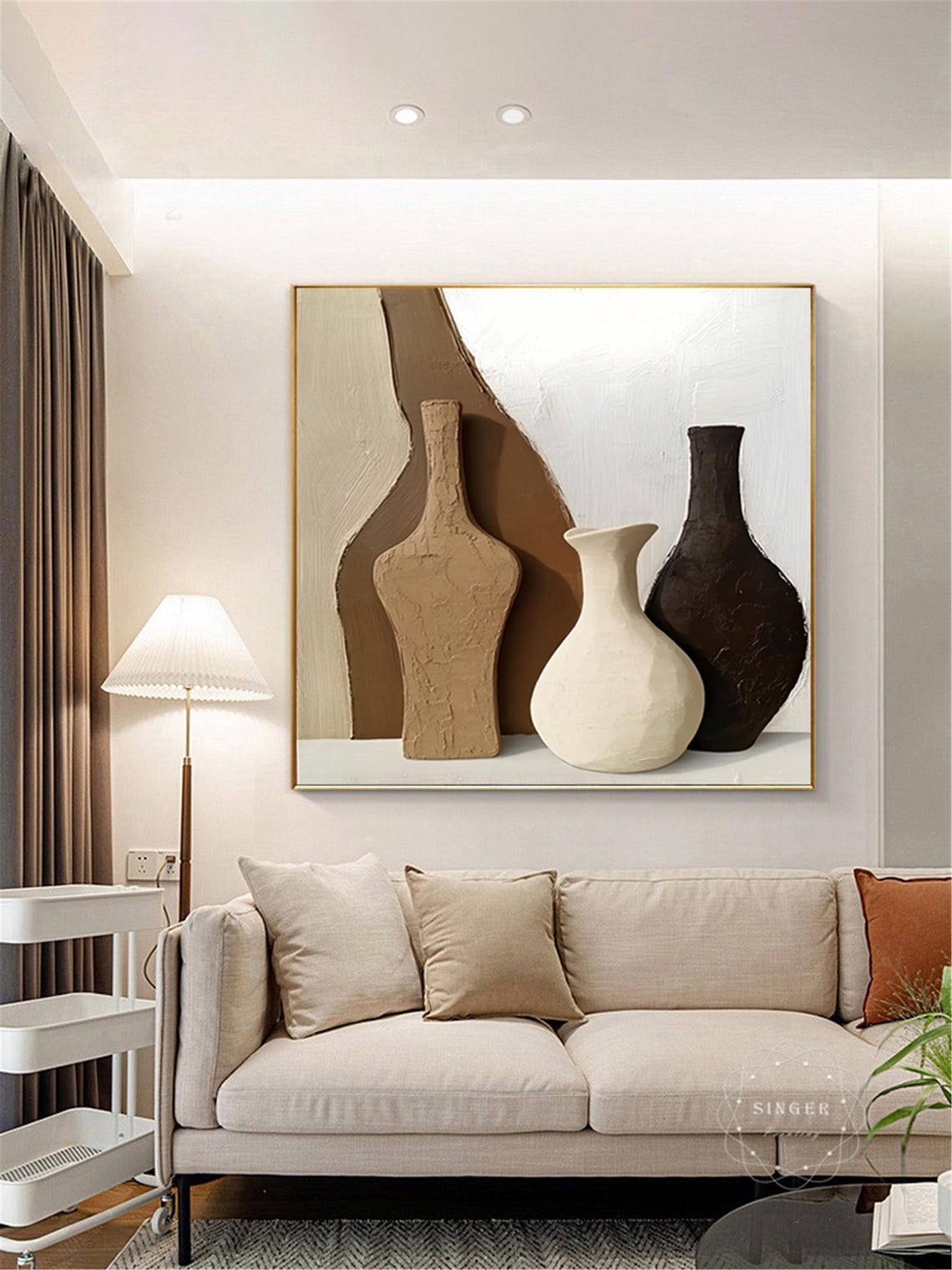 Modern Ceramic Vases 3D Textured Still Life Painting Tan Brown Poster - Image 4