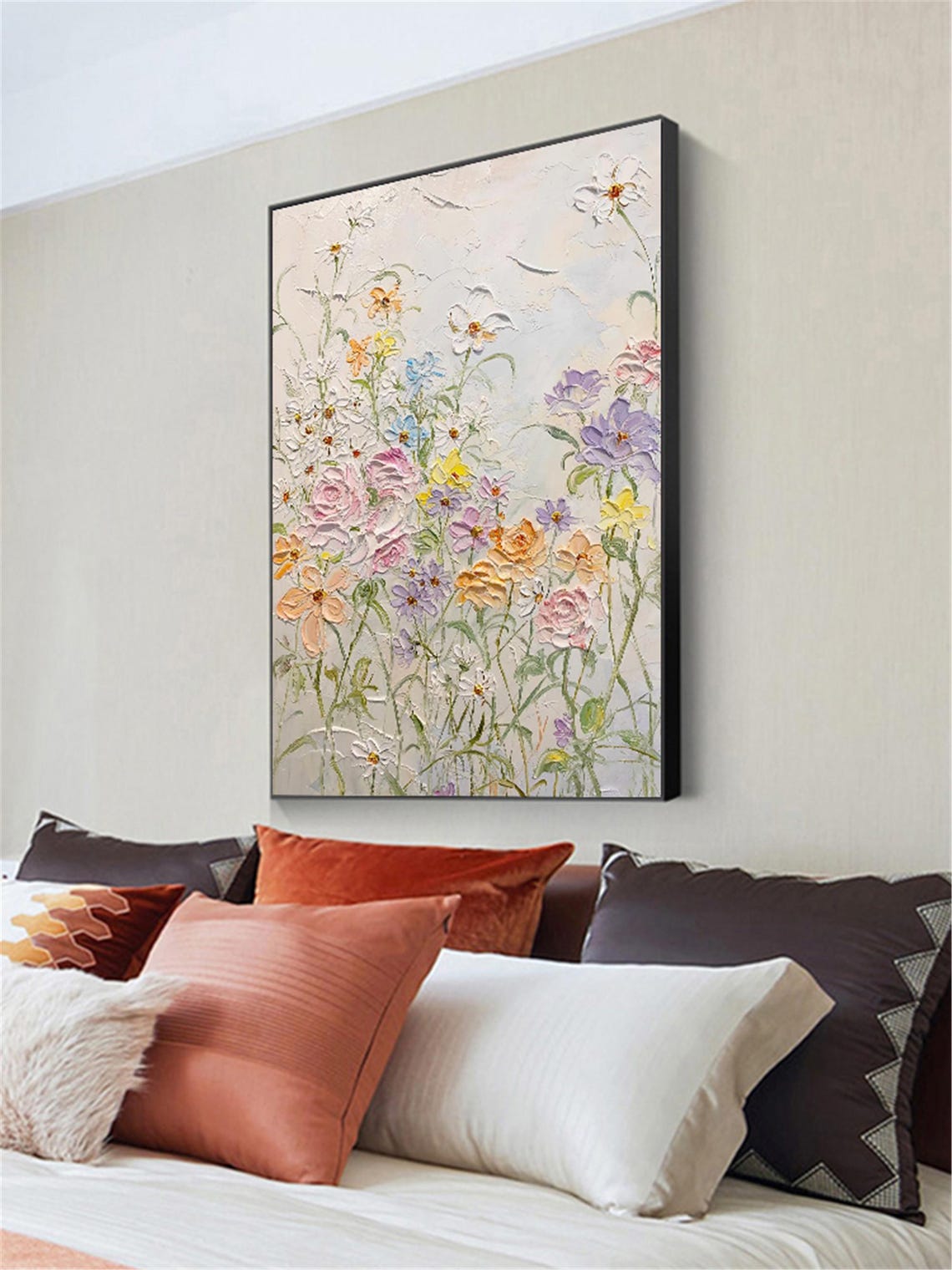Delicate Pastel Wildflowers White Airy Vertical Botanical Wall Art - Image 2