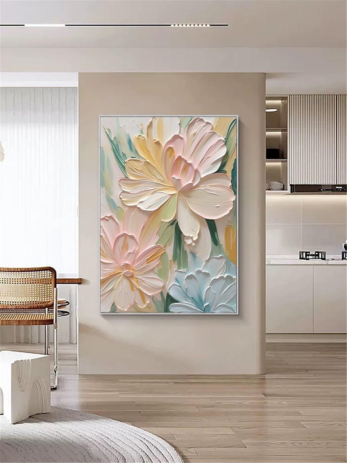Christmas Decoration 3dtextured Acrylic Painting On Abstract Painting Pink Flower Wall Art Living Room Painting Framed Wall Art Gifts - Image 2
