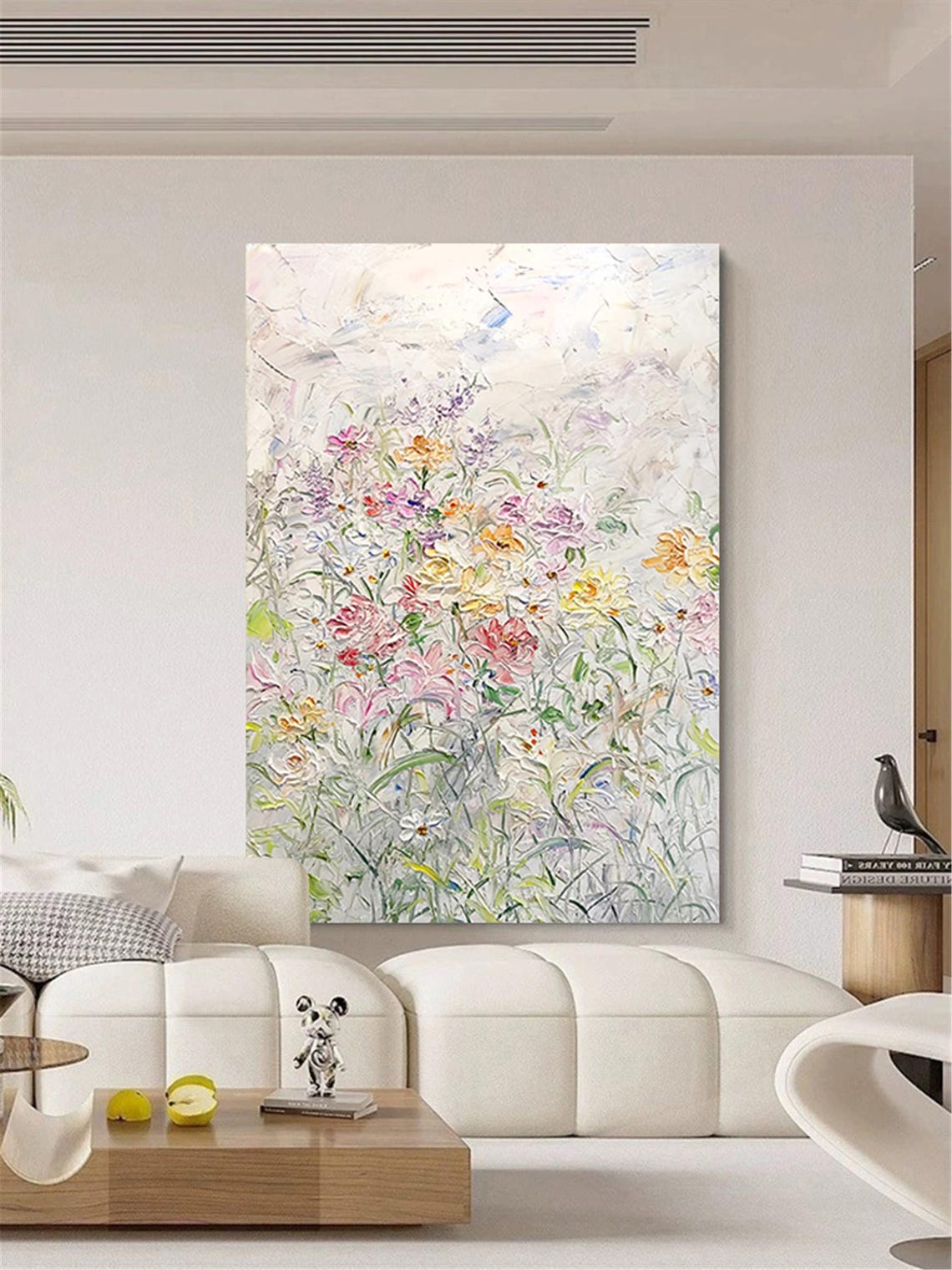 Airy Wildflower Meadow Soft Blush 3D Textured Floral Painting Poster - Image 4