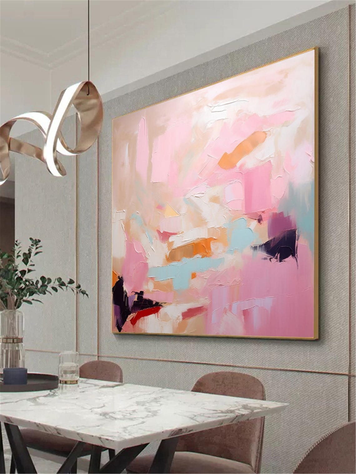 Pink Beige Cream Abstract Brushwork Gold Framed Gallery Wall Art - Image 2
