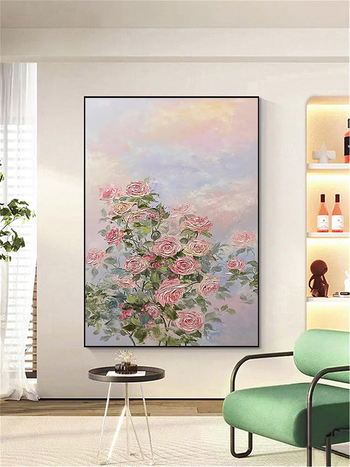 Pink Rose Bush Sunset Sky 3D Textured Floral Painting Poster - Image 2