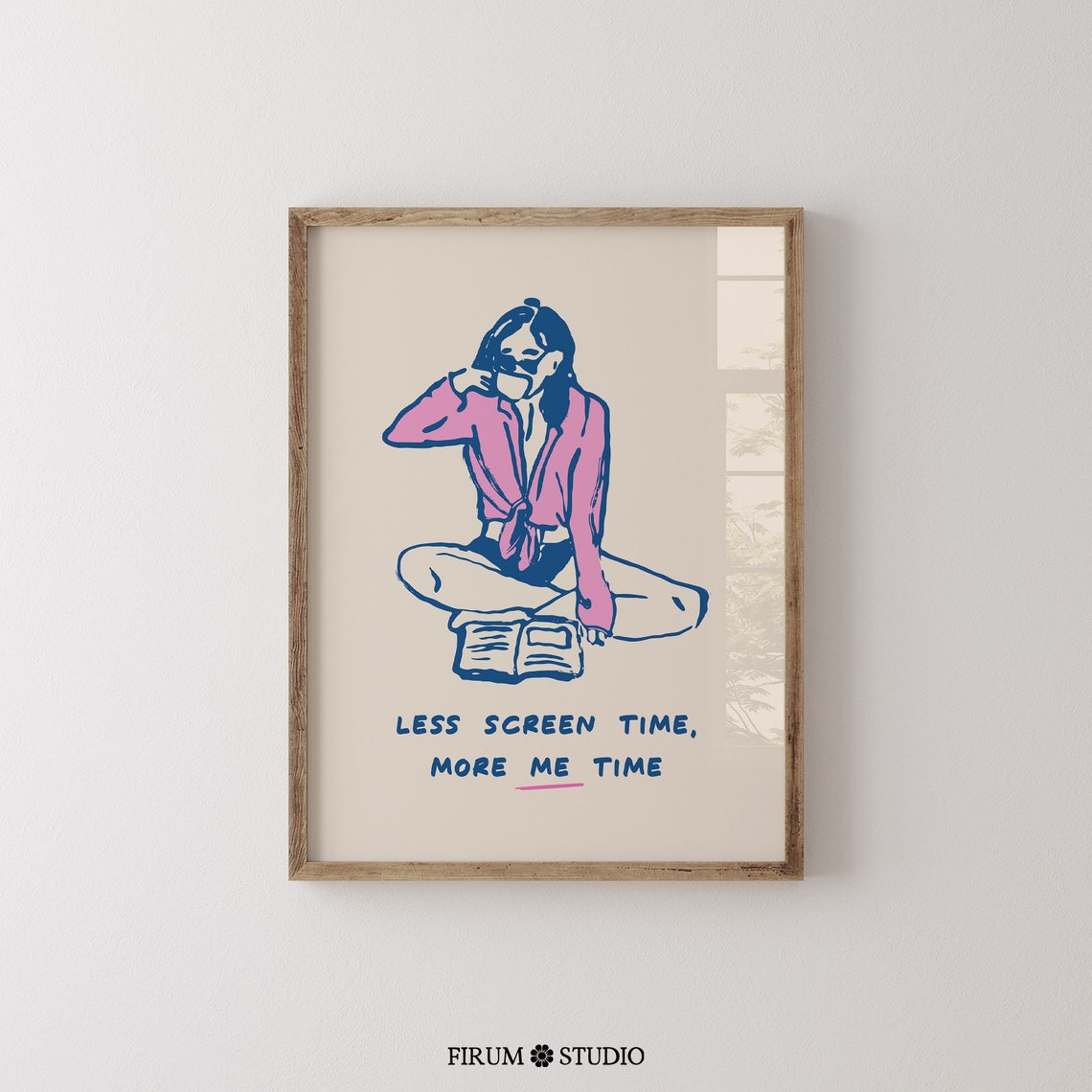 Less Screen Time More Me Time Art Pink And Blue Inspirational Wall Art College Room Decor Daily Reminder Print 0537 - Image 2
