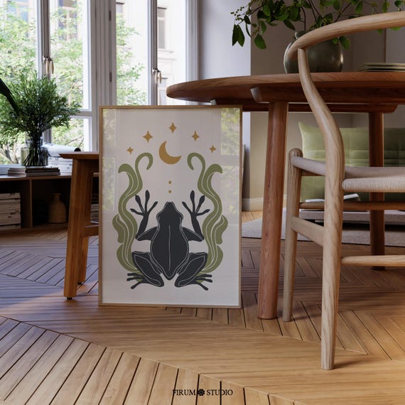 Moody Frog Wall Art Boho Witchy Wall Decor Trendy Toad Art Print Eclectic Halloween Living Room Decor 1421