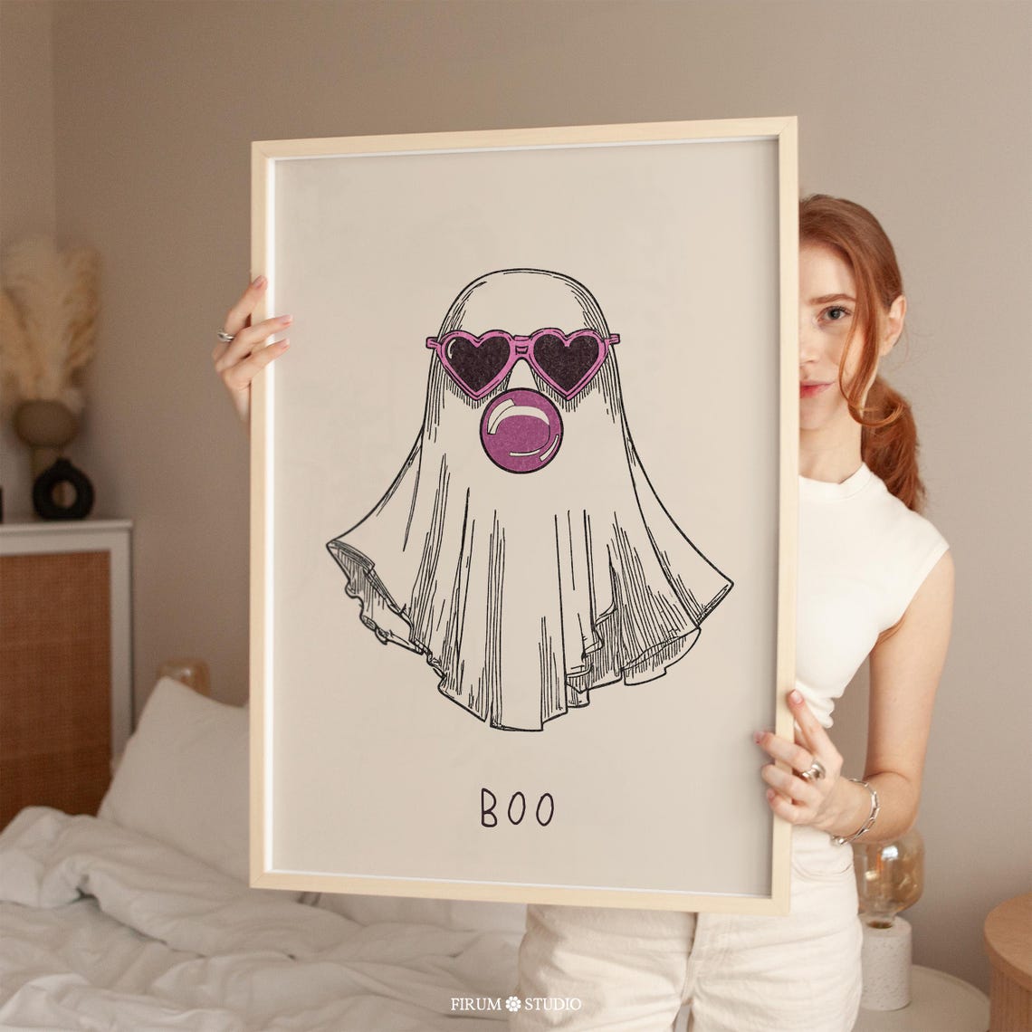 Cute Ghost Halloween Wall Art Preppy College Dorm Room Decor Retro Ghost Halloween Wall Decor Funny Ghost Art Print 1414