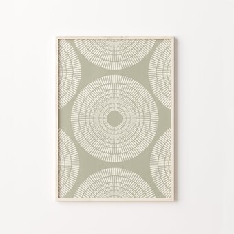 Sage Green Abstract Line Art Print, Minimalist Circles
