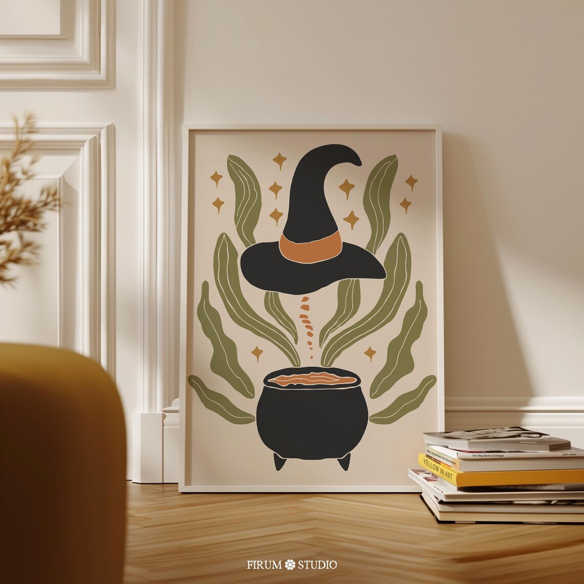 Witch Hat Cauldron Poster Boho Halloween Art Earthy Tones Fall Wall Decor