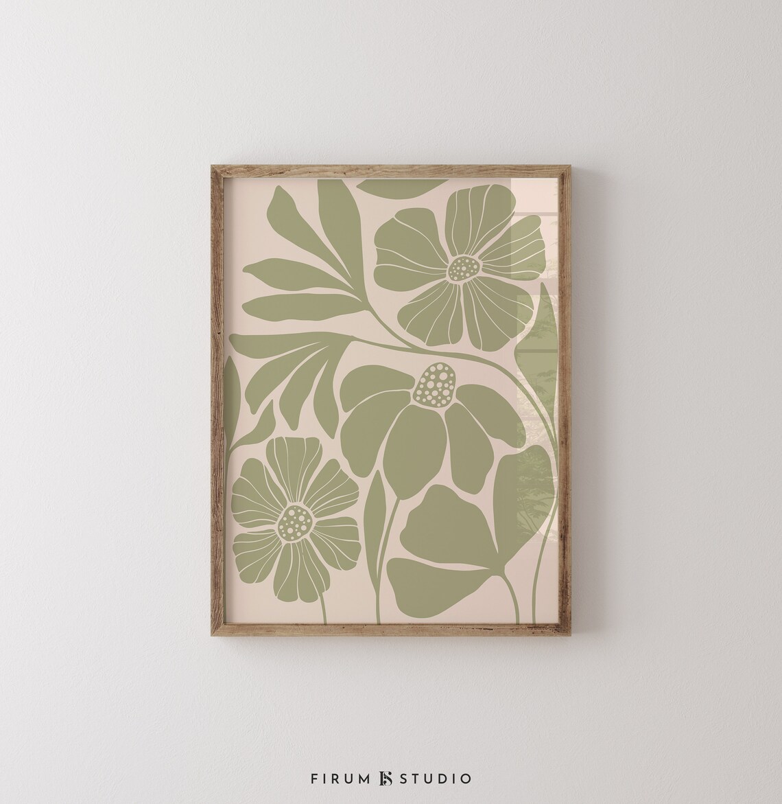 Muted Green Abstract Botanical Art Print, Boho Floral