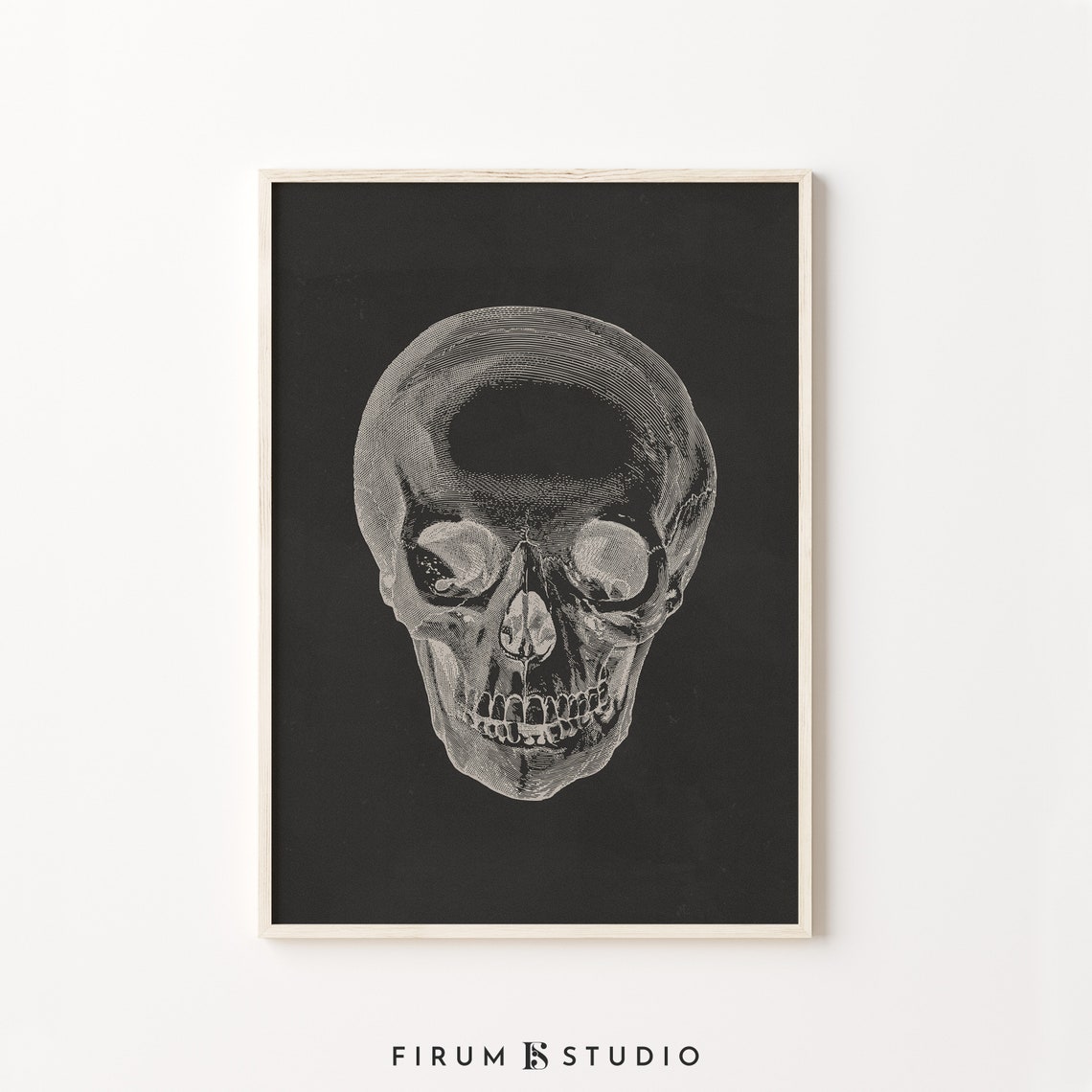 Antique Engraved Skull on Black Gothic Dark Academia Art Poster