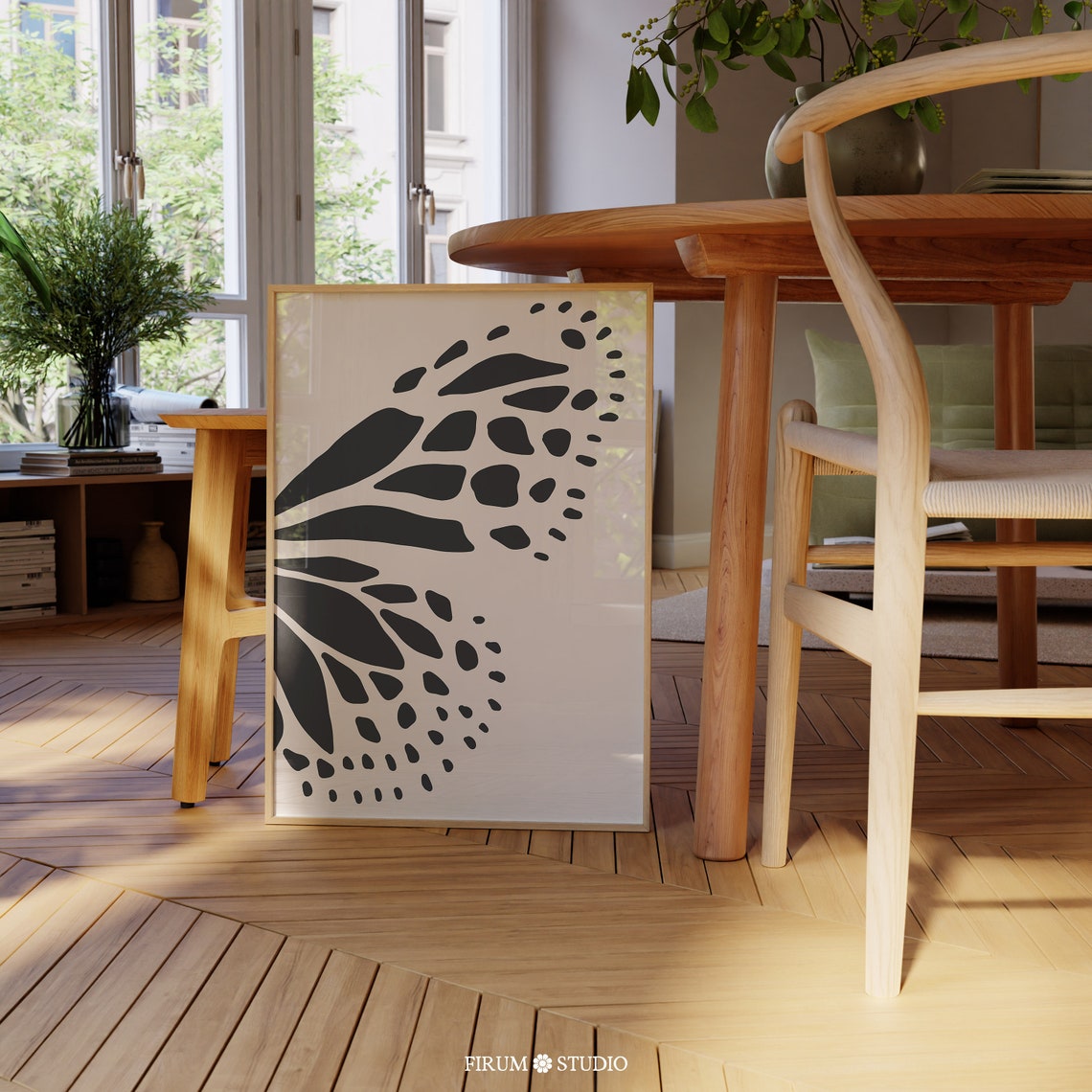 Abstract Black Butterfly Wing Dotted Pattern Minimalist Art Print