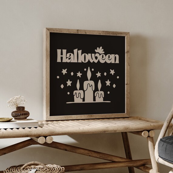 Halloween Retro Candles Black Square Boho Spooky Fall Decorative Wall Poster